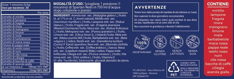 Spartan Reds ingredienti